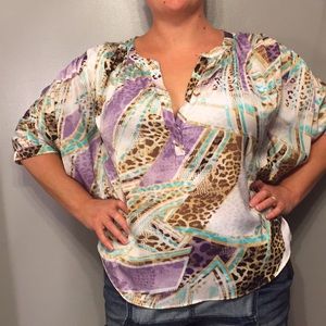 Jennifer Lopez leopard and geometric print shirt.